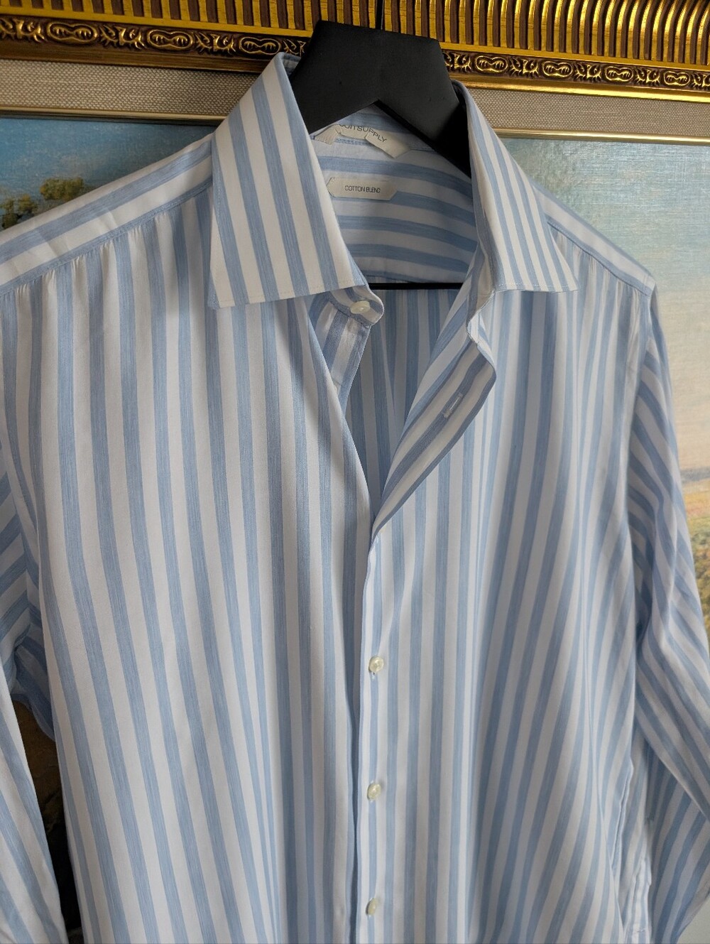 Suitsupply Light Blue and White Vertical Stripe Dress Shirt
